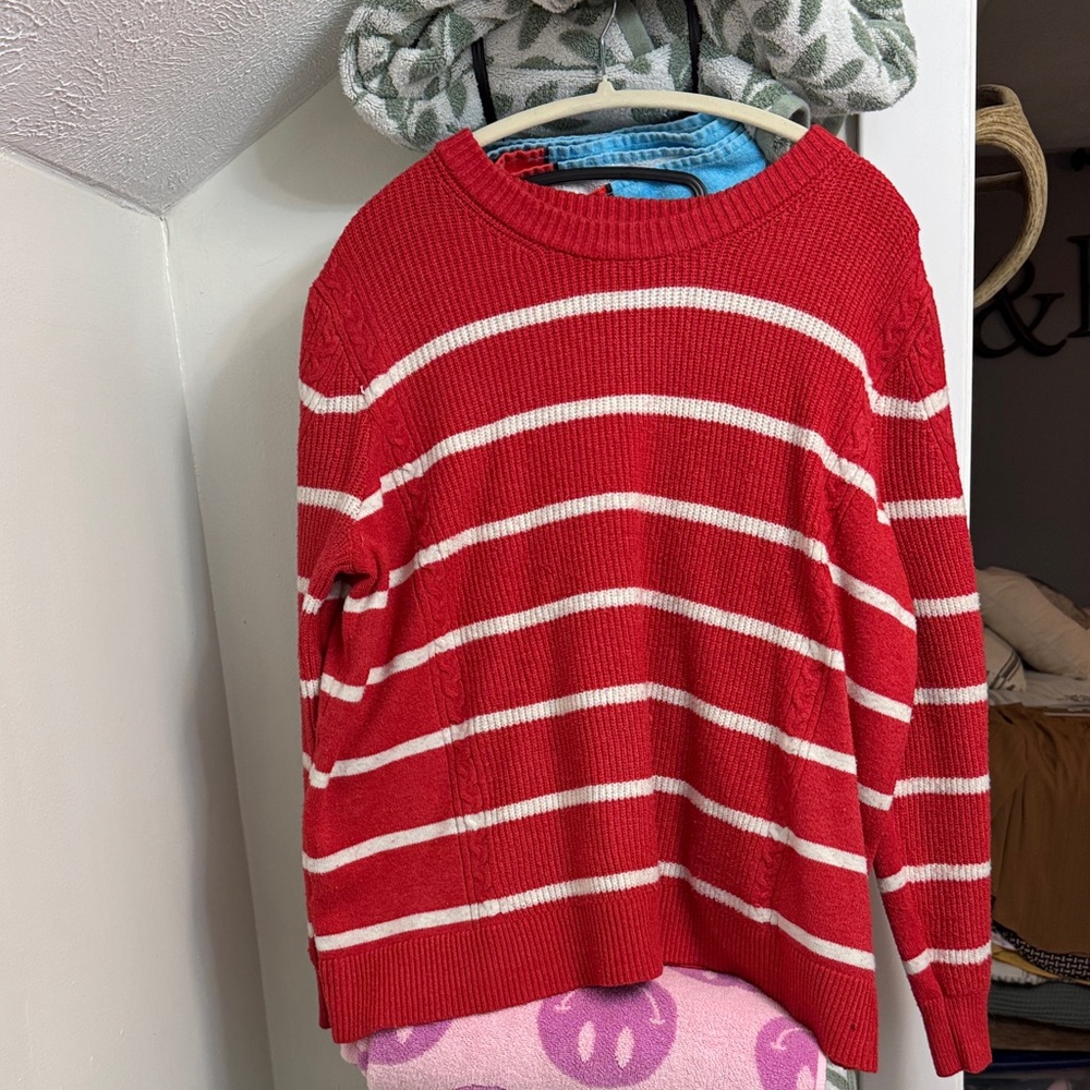 Maurices Red and White Striped Crew Neck Sweater